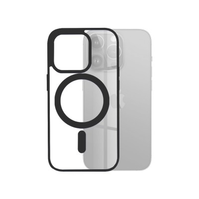Husa iPhone 15 Pro, MagSafe Pro, Spate Transparent, Margine Neagra